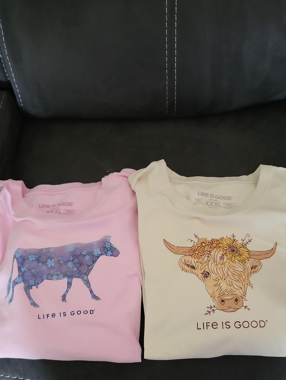 Life Is Good Women's Floral Cow Tee Set - Pink & Cream